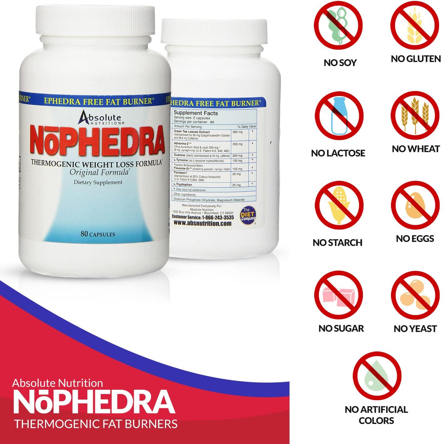 Absolute Nutrition Thermogenic Fat Burners, Nophedra Capsules, 80 Count Bottle