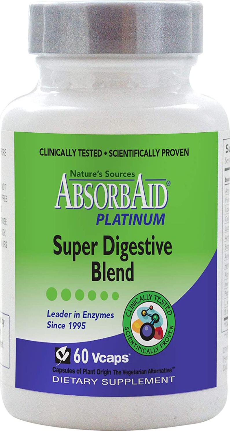 AbsorbAid Platinum Digestive Enzyme Support 60 Vcaps, 12 Digestive Enzymes Plus 2 Probiotics For Maximum Relief!