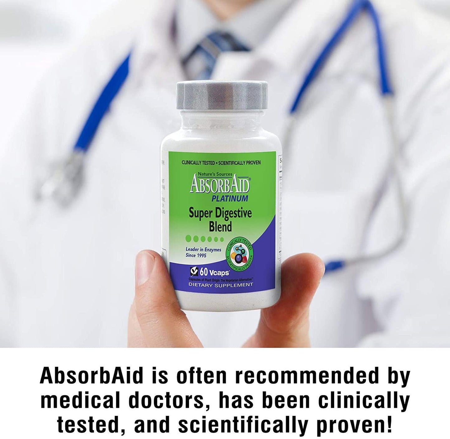 AbsorbAid Platinum Digestive Enzyme Support 60 Vcaps, 12 Digestive Enzymes Plus 2 Probiotics For Maximum Relief!