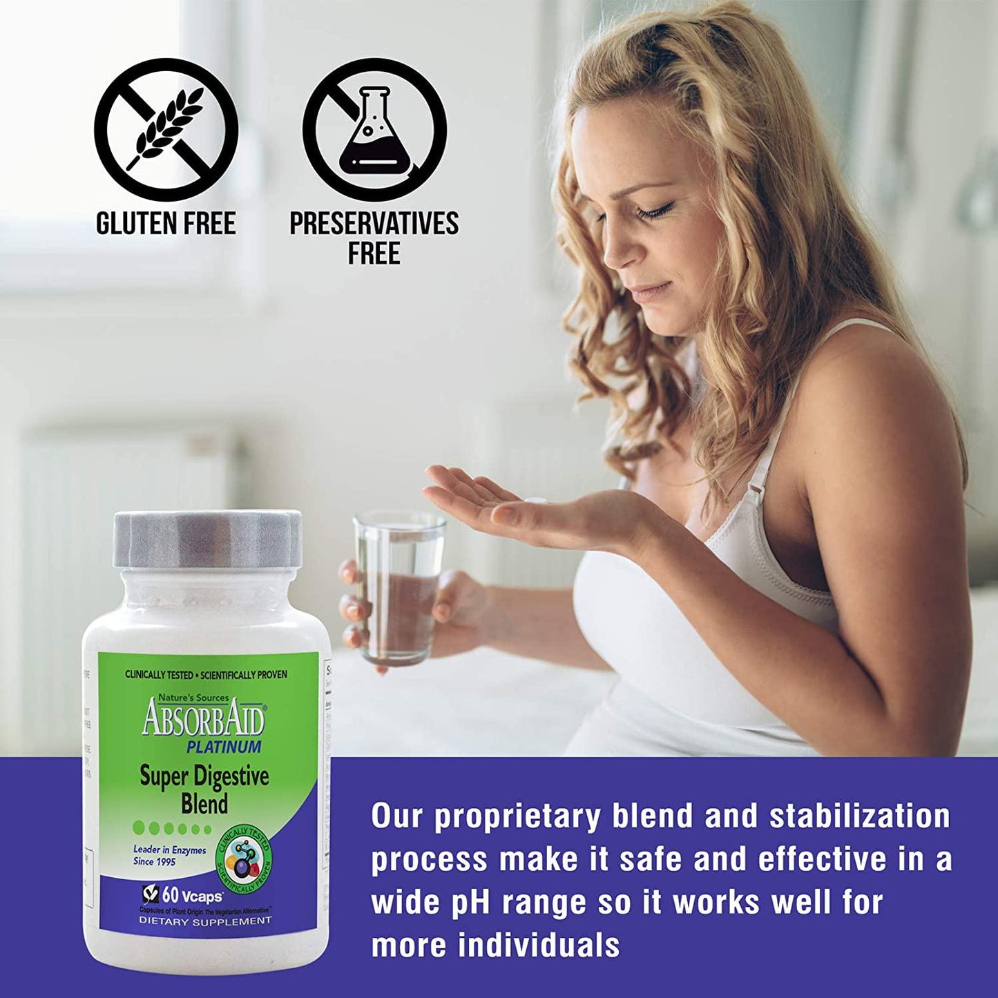 AbsorbAid Platinum Digestive Enzyme Support 60 Vcaps, 12 Digestive Enzymes Plus 2 Probiotics For Maximum Relief!