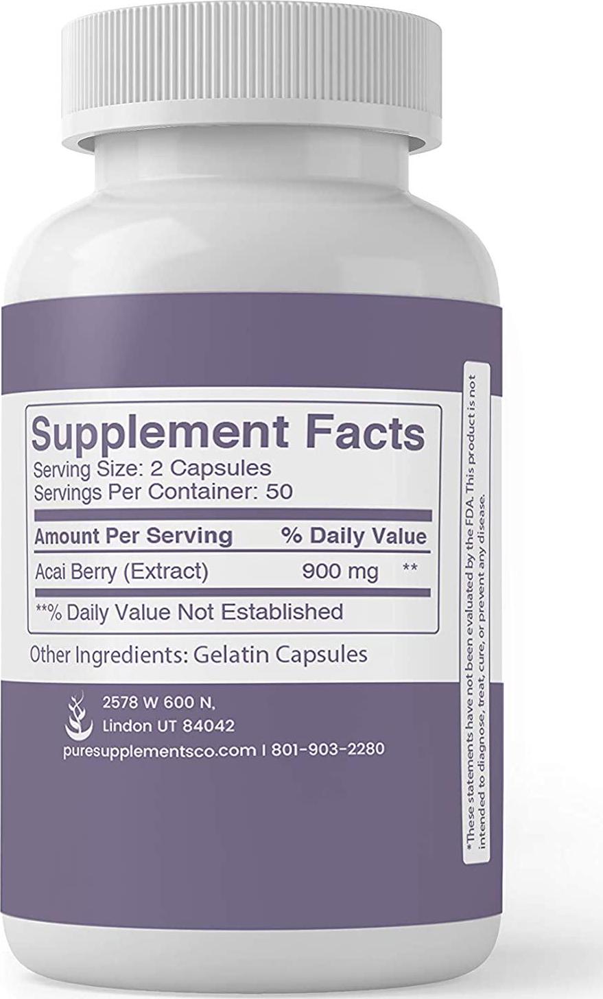 Acai Berry (100 Capsules) 100% Pure and Natural, Non-GMO and Gluten-Free, Made in The USA (900 mg Serving)