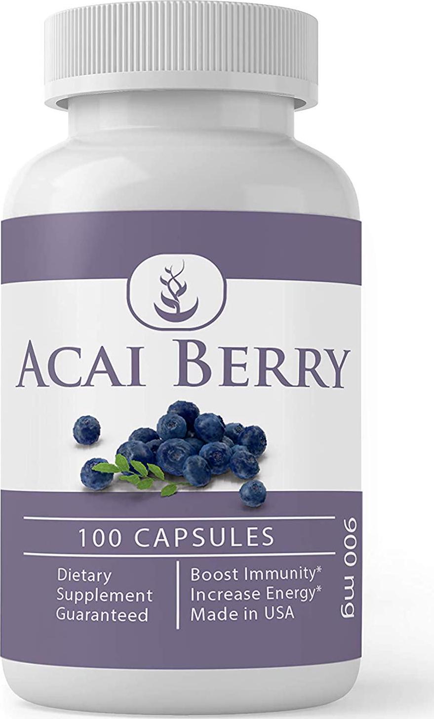 Acai Berry (100 Capsules) 100% Pure and Natural, Non-GMO and Gluten-Free, Made in The USA (900 mg Serving)