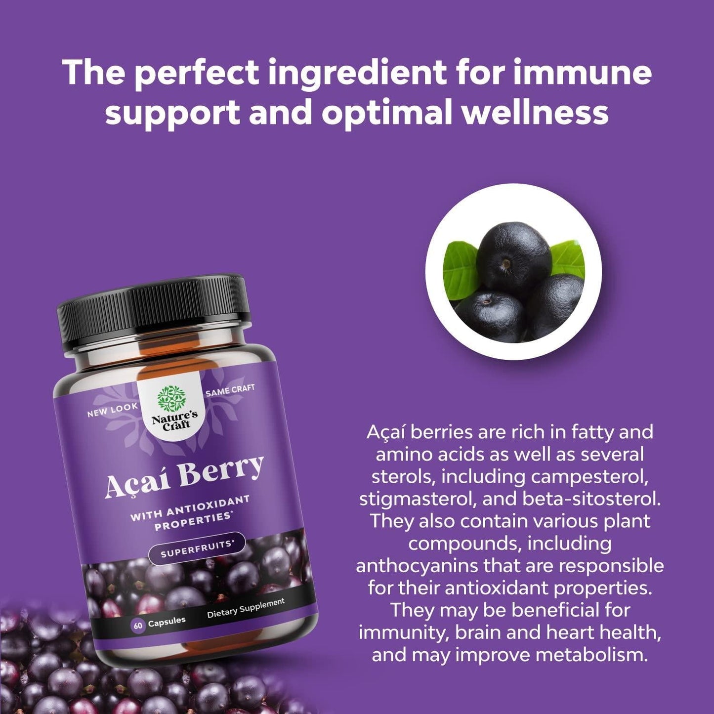 Acai Berry Capsules Antioxidant Supplement - Acai Berry Cleanse Superfood Supplement for Brain Booster Heart Health and Natural Energy Boost - Acai Capsules and Memory Supplement for Brain Health