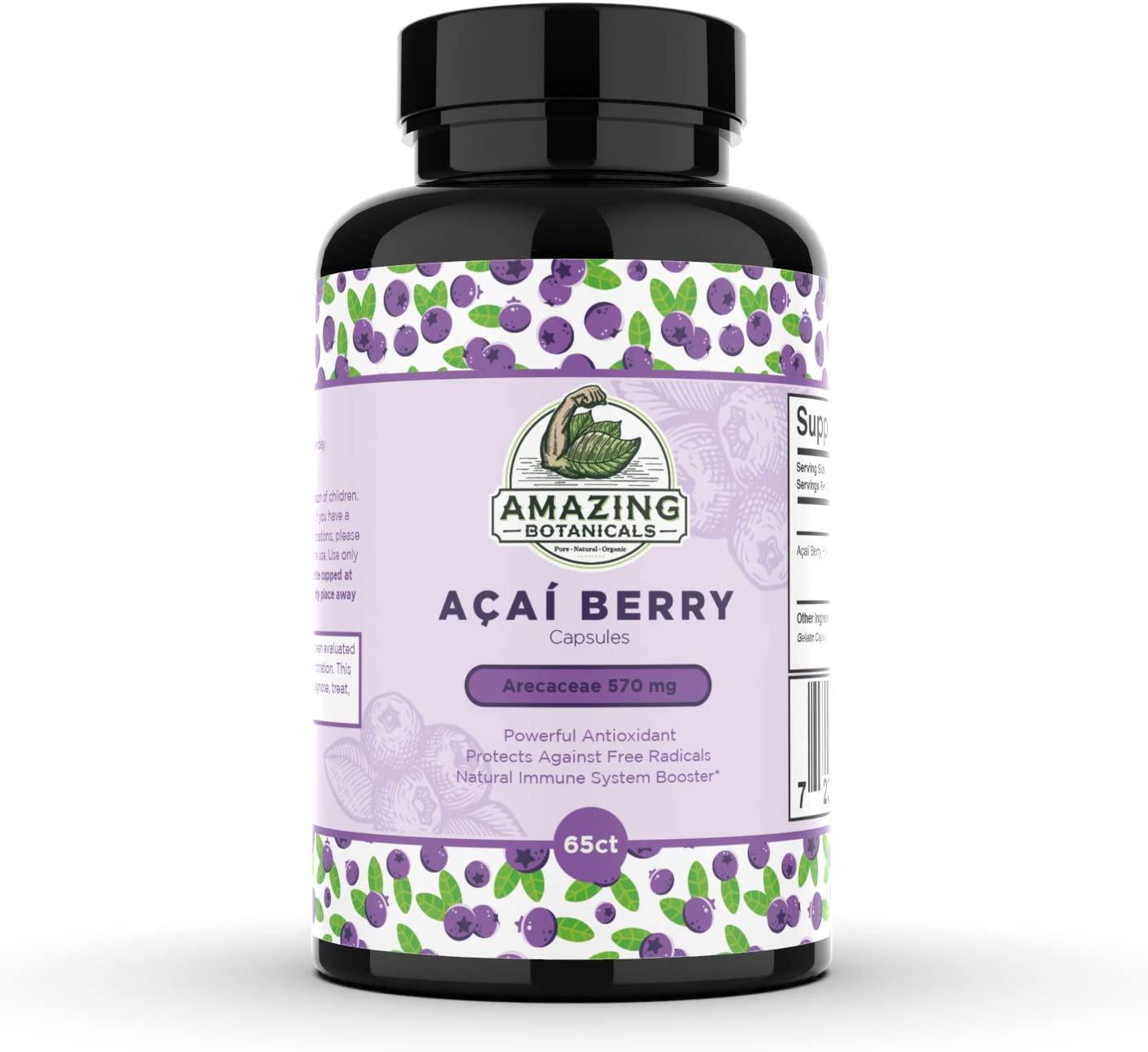 Acai Berry Capsules (65 Capsules) 570MG Each | Euterpe Oleracea | Powerful Natural Antioxidant