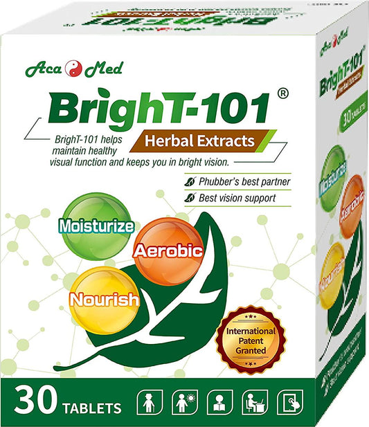 Acamed BrighT-101, Halal, Herbal Supplement, Lutein, Dietary Supplement for Eye Health, Reduces Eye Fatigue and Strain, Supports Dry Eye Like Syndrome, Vegan, 30 Tablets