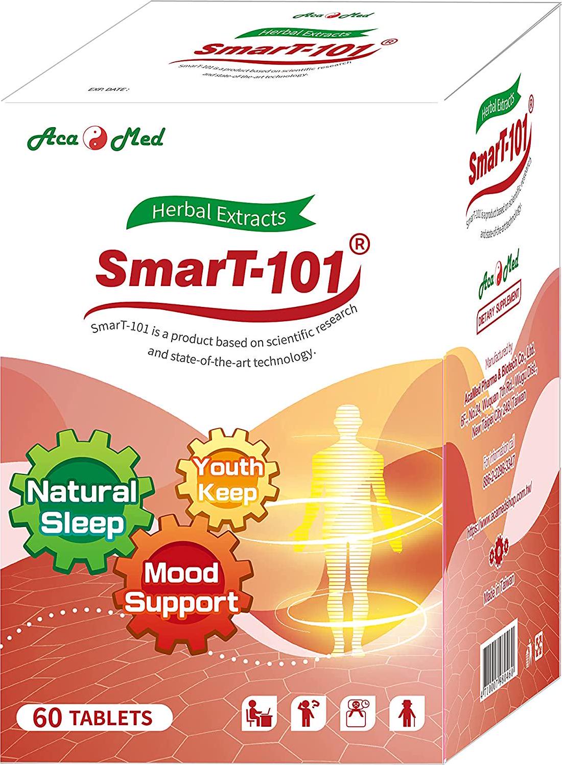 Acamed SmarT-101, Halal, Herbal Supplement, Dietary Supplement for Promotes Mental Clarity and Focus, Improve Memory and Sleep Quality, Vegan, 60 Tablets
