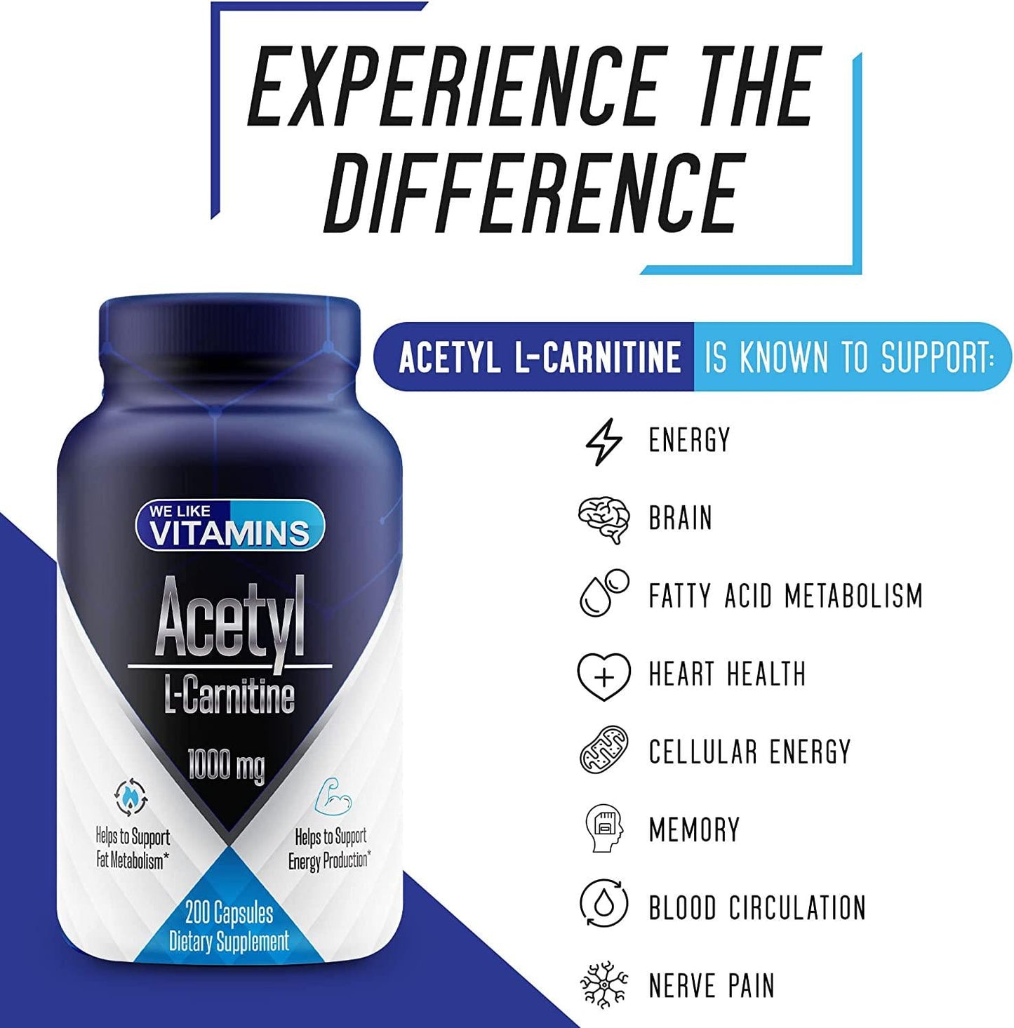 Acetyl L-Carnitine 1000mg (per Serving, 100 Servings) 200 Capsules - 100 Day Supply - Acetyl l carnitine Supplement