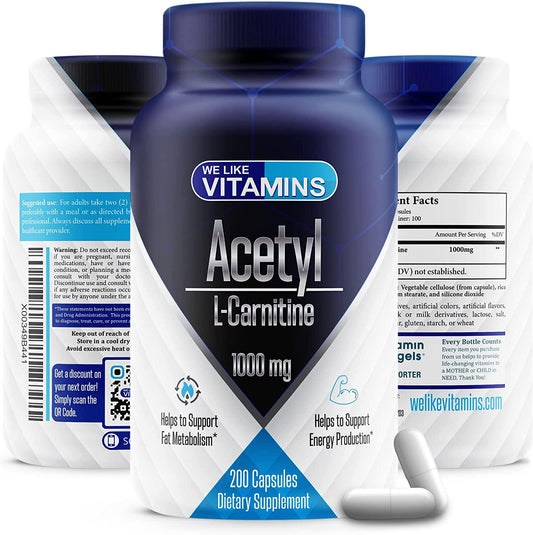 Acetyl L-Carnitine 1000mg (per Serving, 100 Servings) 200 Capsules - 100 Day Supply - Acetyl l carnitine Supplement
