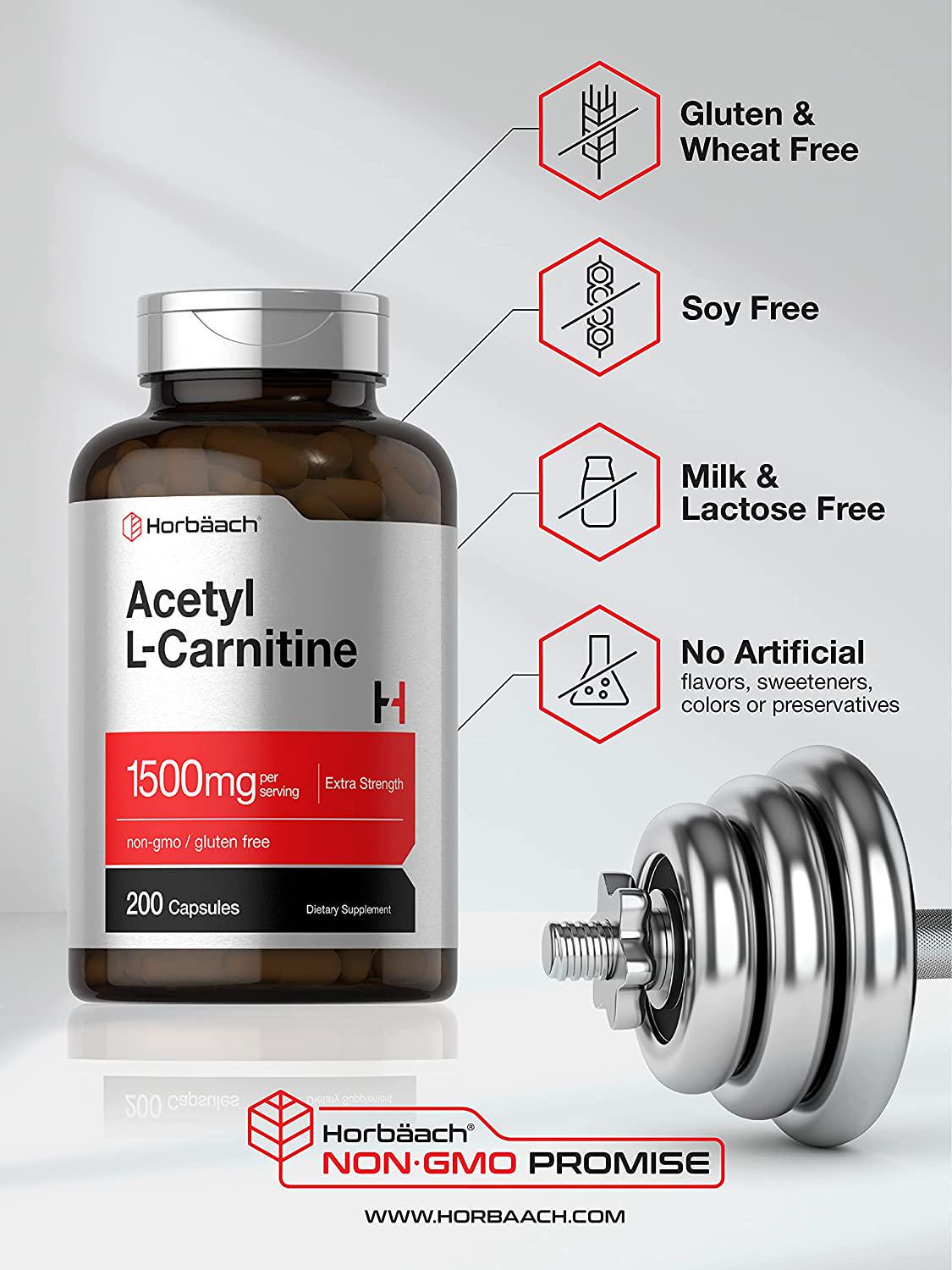 Acetyl L-Carnitine 1500 mg 200 Capsules | ALCAR | Non-GMO, Gluten Free | by Horbaach