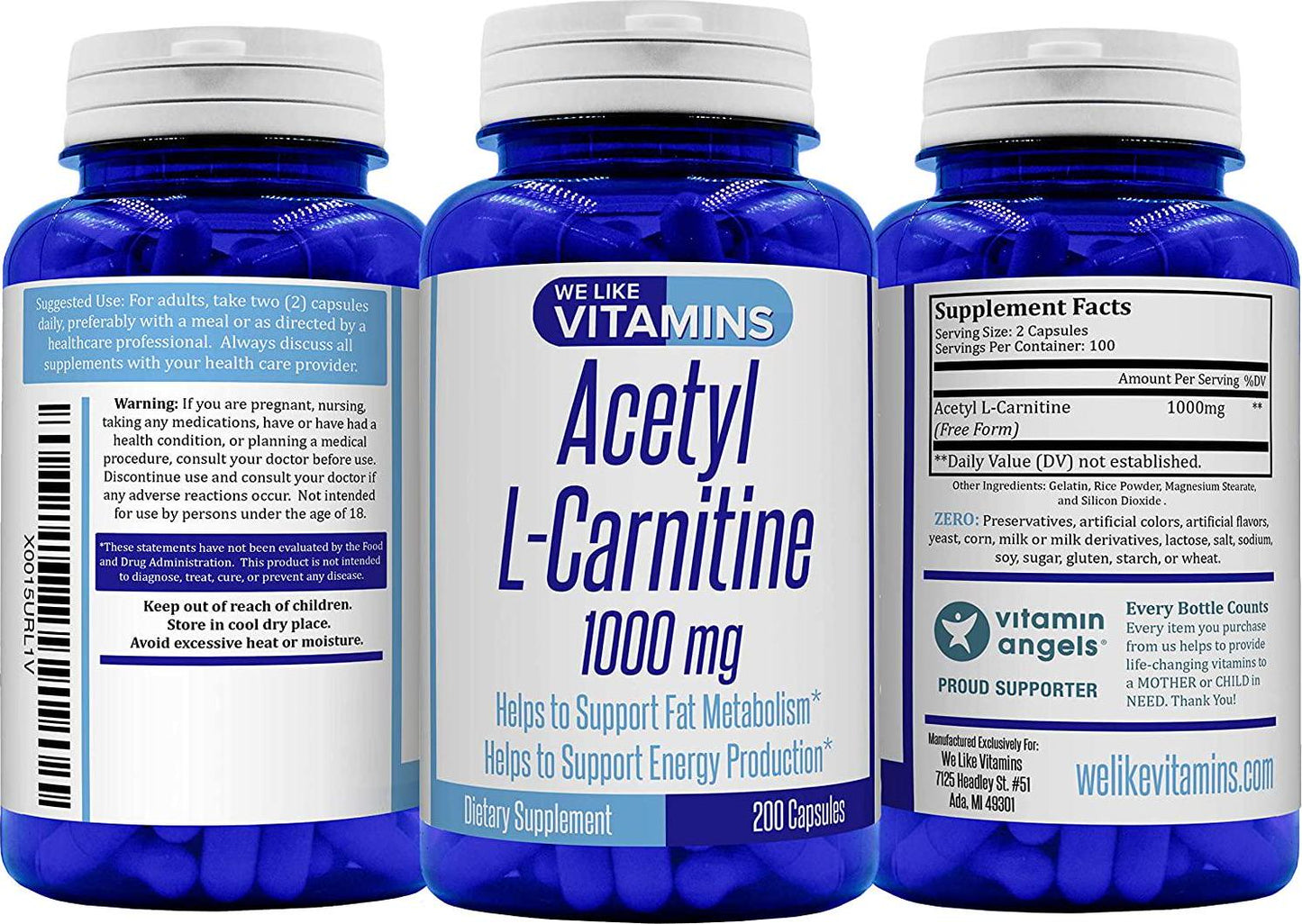 Acetyl L-Carnitine 1000mg (per Serving, 100 Servings) 200 Capsules - 100 Day Supply - Acetyl l carnitine Supplement