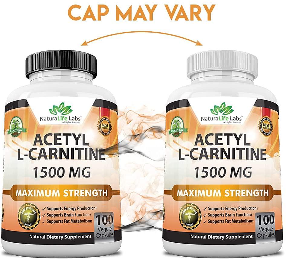 Acetyl L-Carnitine 1,500 mg High Potency Supports Natural Energy Production, Supports Memory/Focus - 100 Veggie Capsules