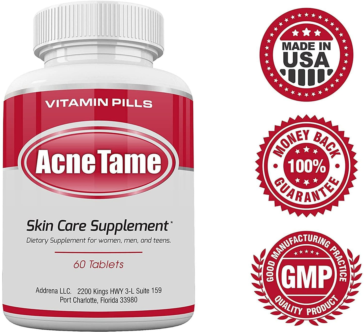 Acne Tame- Clear Skin Supplements Pill- Best Tablets for Oily Skin and a Glowing Complexion | Vitamin Pills for Women and Men That May Help Some Spots and Blemishes