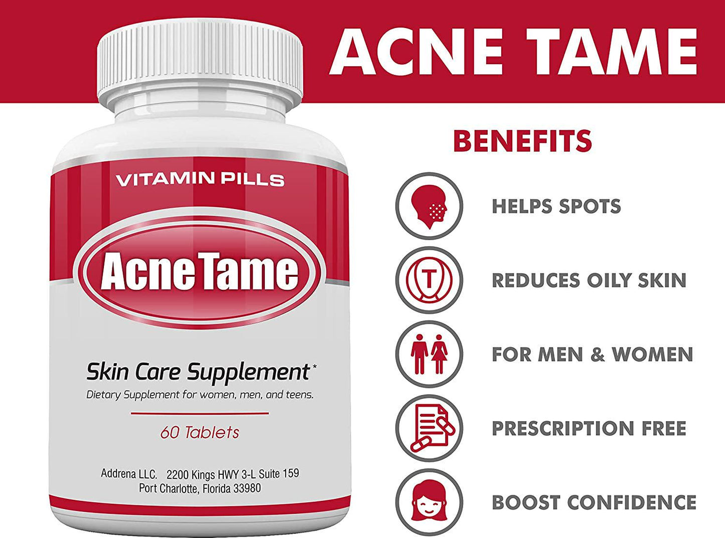 Acne Tame- Clear Skin Supplements Pill- Best Tablets for Oily Skin and a Glowing Complexion | Vitamin Pills for Women and Men That May Help Some Spots and Blemishes