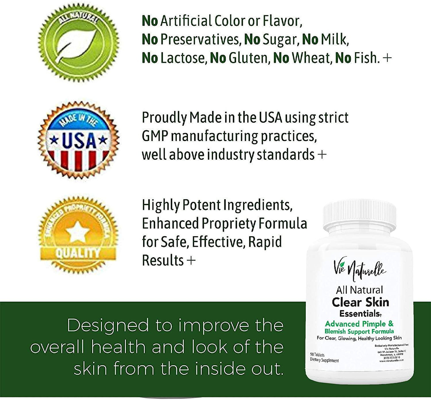 Acne Vitamins & Acne Supplements for Acne Treatment - Acne Pills & Acne Vitamin Supplements for Cystic Acne Treatment - Face, Back, Body & Hormonal Acne Treatment for Teens, Women & Men - 90 Pills