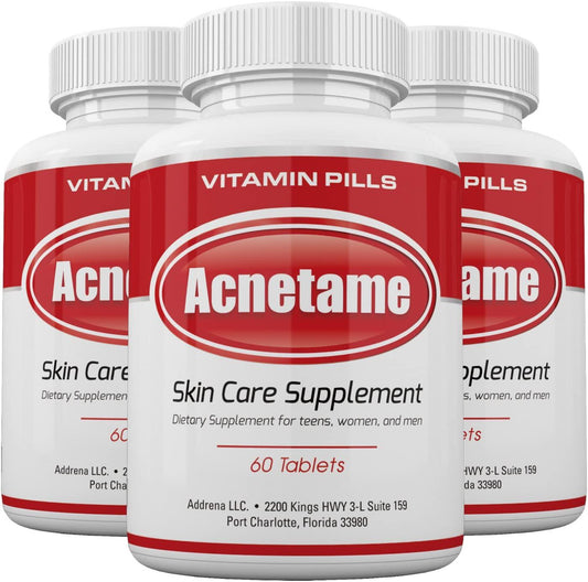Acnetame 3 Pack- Vitamin Supplements For Acne Treatment- Hormonal Pimple Tablets To Clear Oily Skin For Women, Men, Teens, And Adults