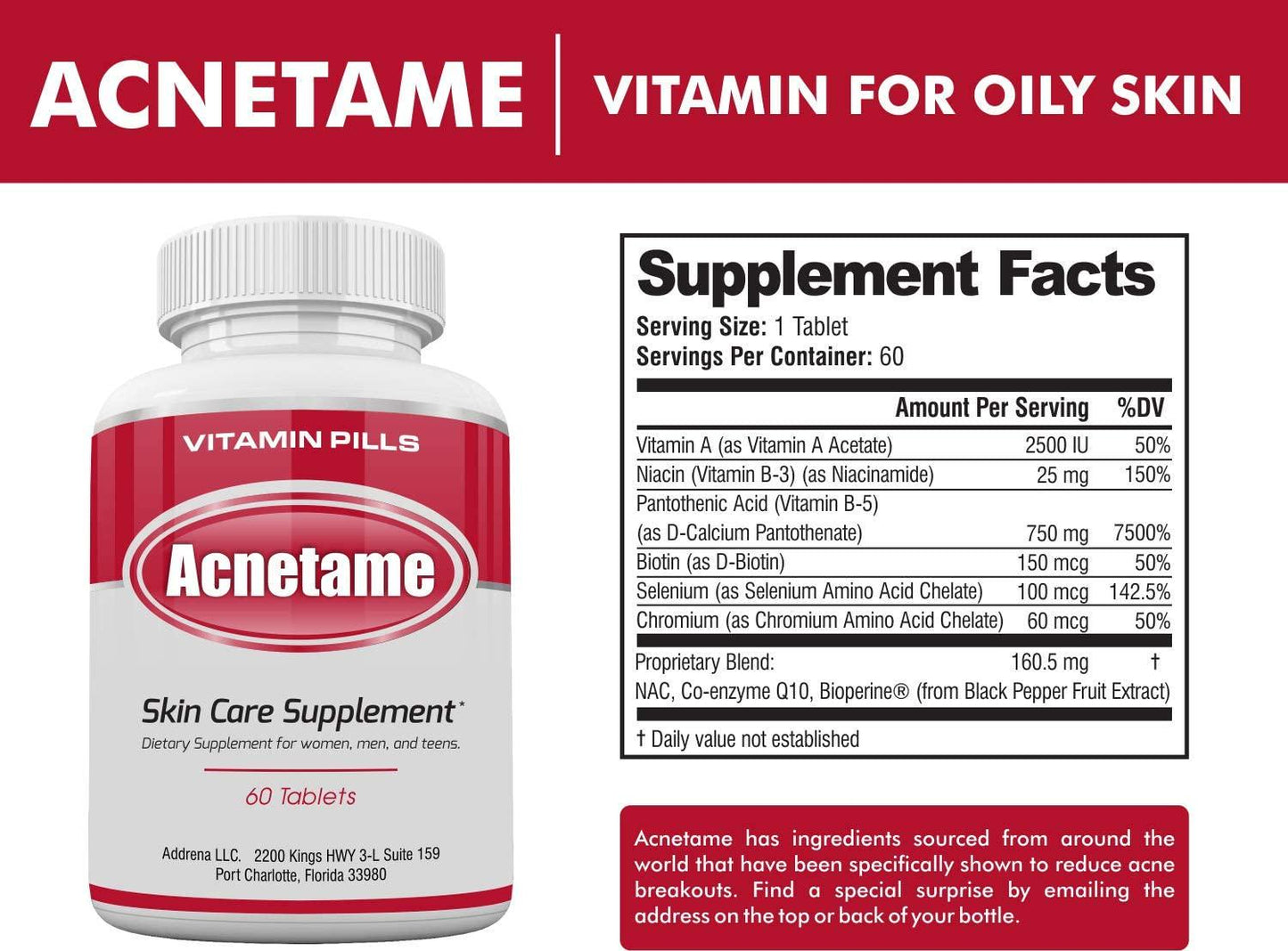 Acnetame Vitamin Supplements For Acne Treatment, 60 Natural Pills …