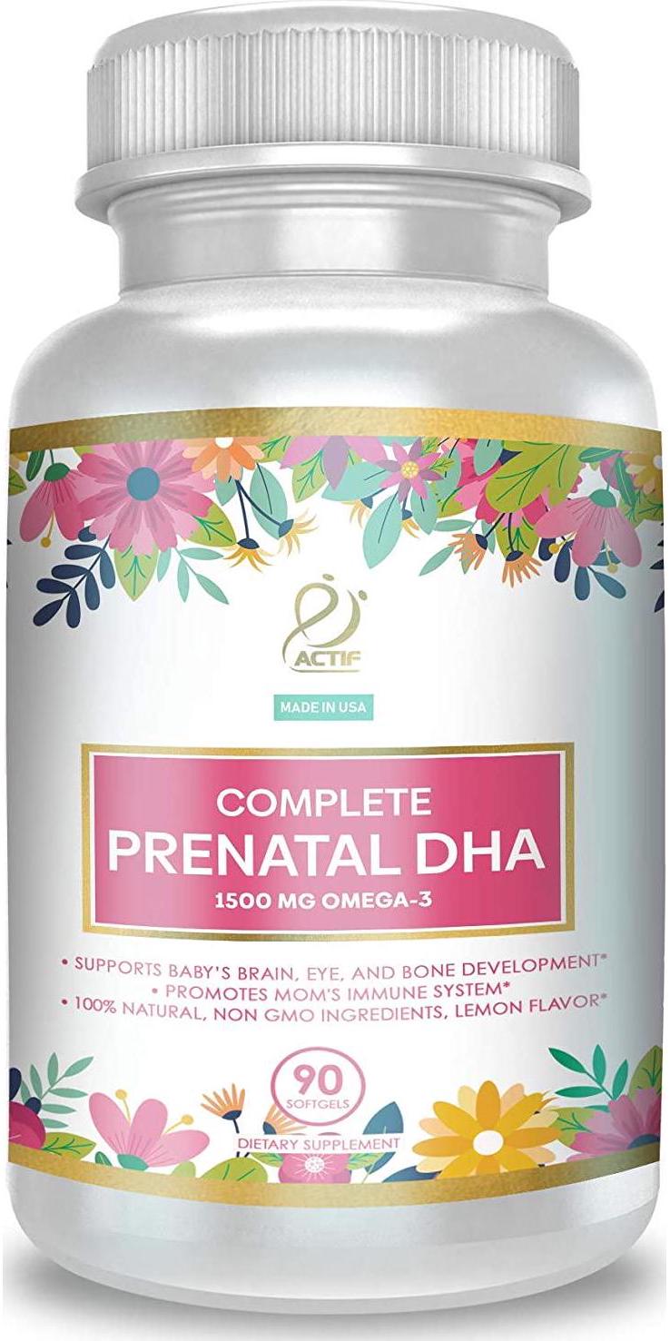 Actif Complete Prenatal DHA with 1500mg Omega-3, 100% Natural, Organic DHA, EPA, Omega 3 - Non-GMO, 90 count