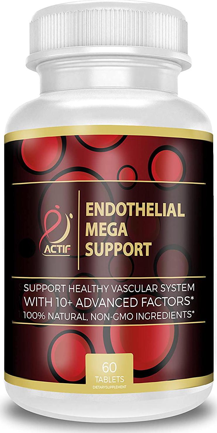 Actif Endothelial Mega Support with 10+ Factors, Maximum Endothelial System Support, Non-GMO, 60 Count