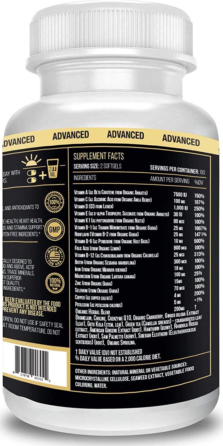 Actif Organic Multivitamin for Men Age 60+ with 30 Organic Vitamins and Organic Herbs, Non-GMO, Made in USA, 120 Count