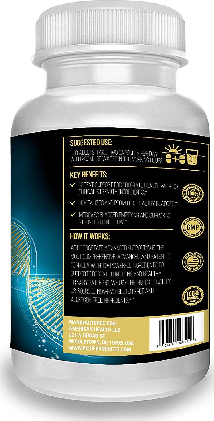 Actif Prostate Advanced Support Non-GMO with 10+ Factors - 60 Capsules