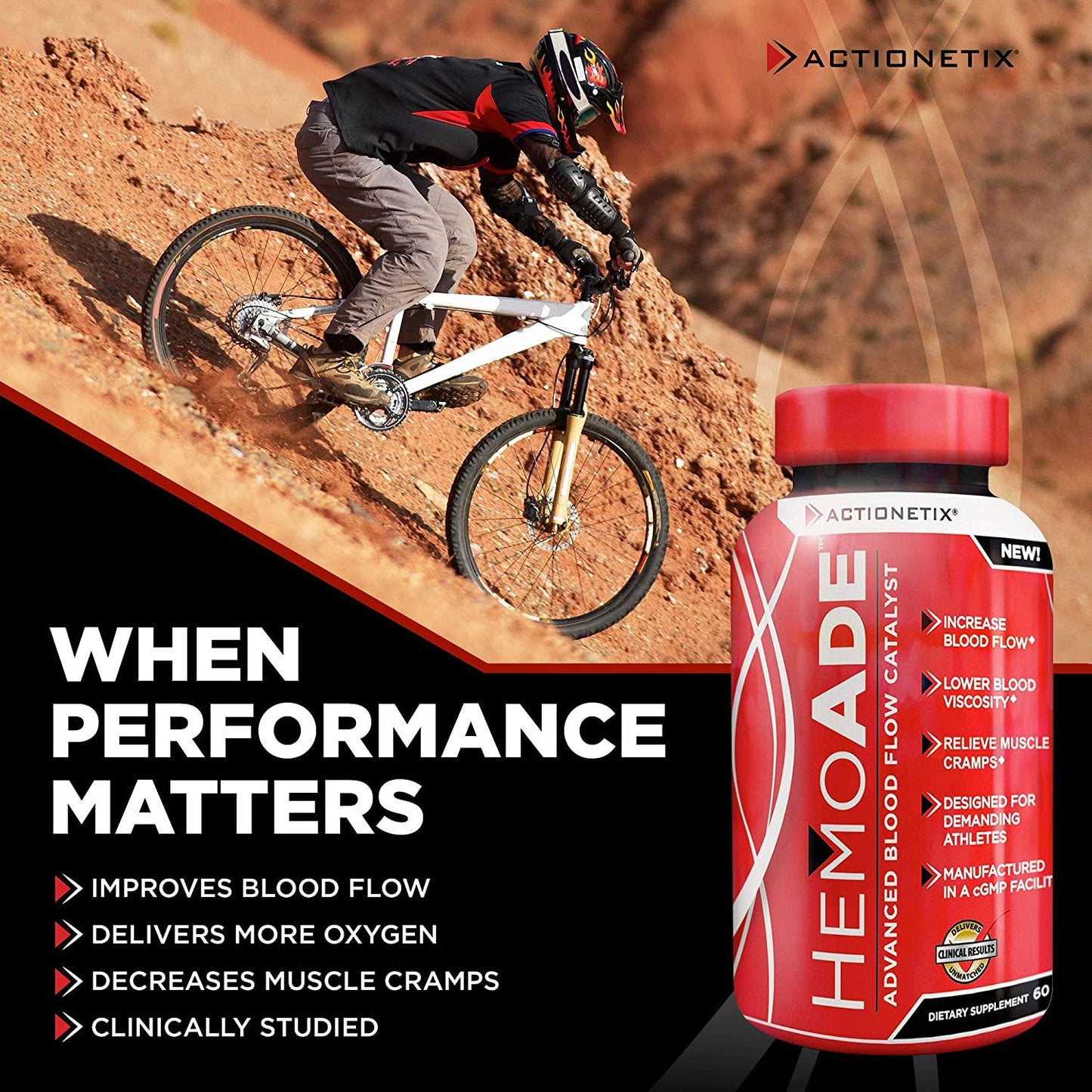 Actionetix HemoAde Advanced Blood Flow Catalyst, Endurance Supplement for Muscle Cramps, Arm Pump, and VO2, Fast Muscle Recovery, Blood Flow Supplement for Men and Women Athletes, 60 Vegetable Capsules