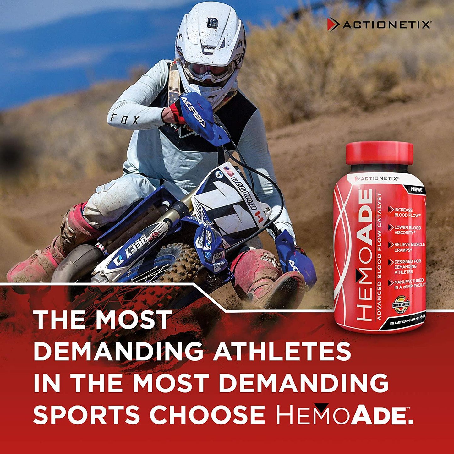 Actionetix HemoAde Advanced Blood Flow Catalyst, Endurance Supplement for Muscle Cramps, Arm Pump, and VO2, Fast Muscle Recovery, Blood Flow Supplement for Men and Women Athletes, 60 Vegetable Capsules