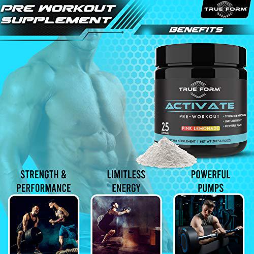 Activate Pre-Workout for Men and Women Amino Acids Powder with Beta Alanine, Caffeine and L-Citrulline Boost Energy, Built Muscle and Endurance for Powerful Pumps [Pink Lemonade]