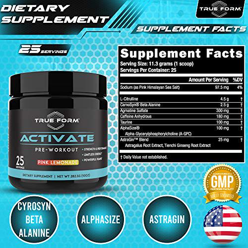 Activate Pre-Workout for Men and Women Amino Acids Powder with Beta Alanine, Caffeine and L-Citrulline Boost Energy, Built Muscle and Endurance for Powerful Pumps [Pink Lemonade]
