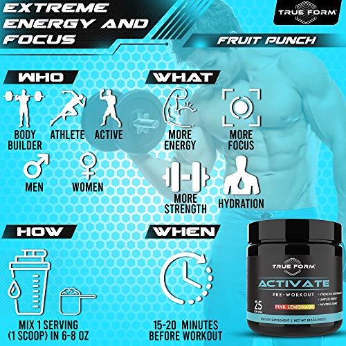 Activate Pre-Workout for Men and Women Amino Acids Powder with Beta Alanine, Caffeine and L-Citrulline Boost Energy, Built Muscle and Endurance for Powerful Pumps [Pink Lemonade]