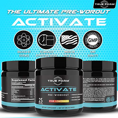 Activate Pre-Workout for Men and Women Amino Acids Powder with Beta Alanine, Caffeine and L-Citrulline Boost Energy, Built Muscle and Endurance for Powerful Pumps [Pink Lemonade]