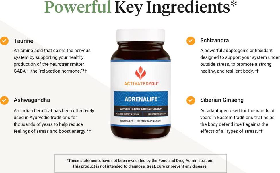 ActivatedYou AdrenaLife Supplement for Calmness and Relaxation, 90 Capsules