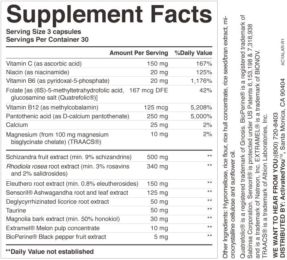 ActivatedYou AdrenaLife Supplement for Calmness and Relaxation, 90 Capsules