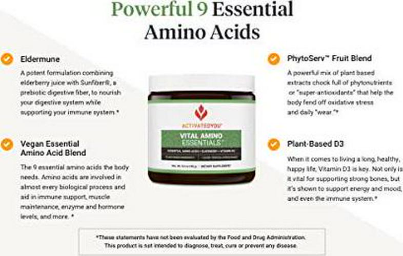 ActivatedYou Vital Amino Essentials, Complete Essential Amino Acids + Elderberry +Vitamin D3 Support Supplement, Citrus Guava Flavor, 30 Servings