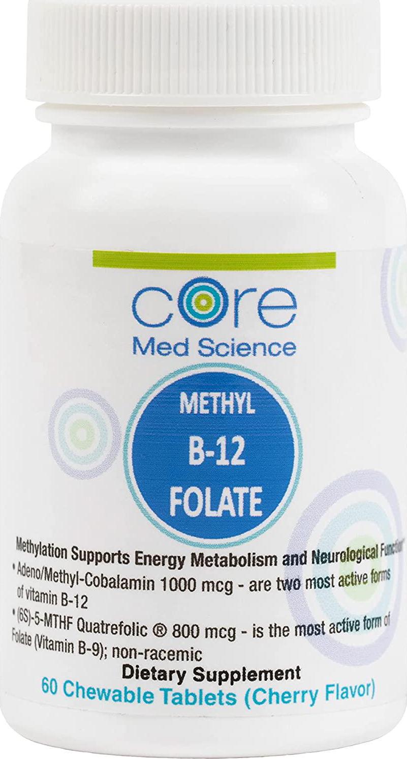 Activated B12 Folate Lozenges - Quatrefolic 800 mcg 5-MTHF - High Potency Methyl Folate B9 + 1000 mcg Vitamin B12 (Methyl B12 and Adenosyl B12) - Cherry Flavor 60 Lozenges
