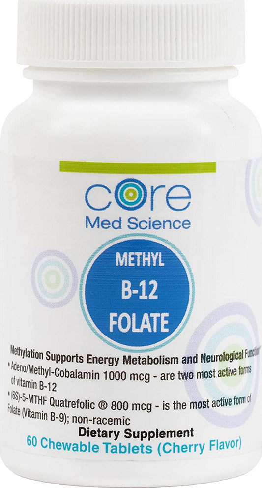 Activated B12 Folate Lozenges - Quatrefolic 800 mcg 5-MTHF - High Potency Methyl Folate B9 + 1000 mcg Vitamin B12 (Methyl B12 and Adenosyl B12) - Cherry Flavor 60 Lozenges