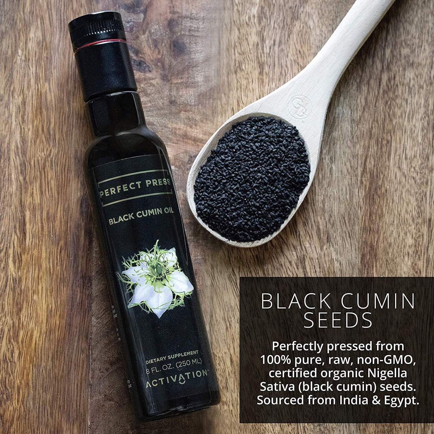 Activation Products, Perfect Press Black Cumin Seed Oil Vegan, Organic and Gluten Free Pure Nigella Sativa - Digestive Support, Immune System Booster, Loaded with Vitamins B1 B2 B3, 250ml