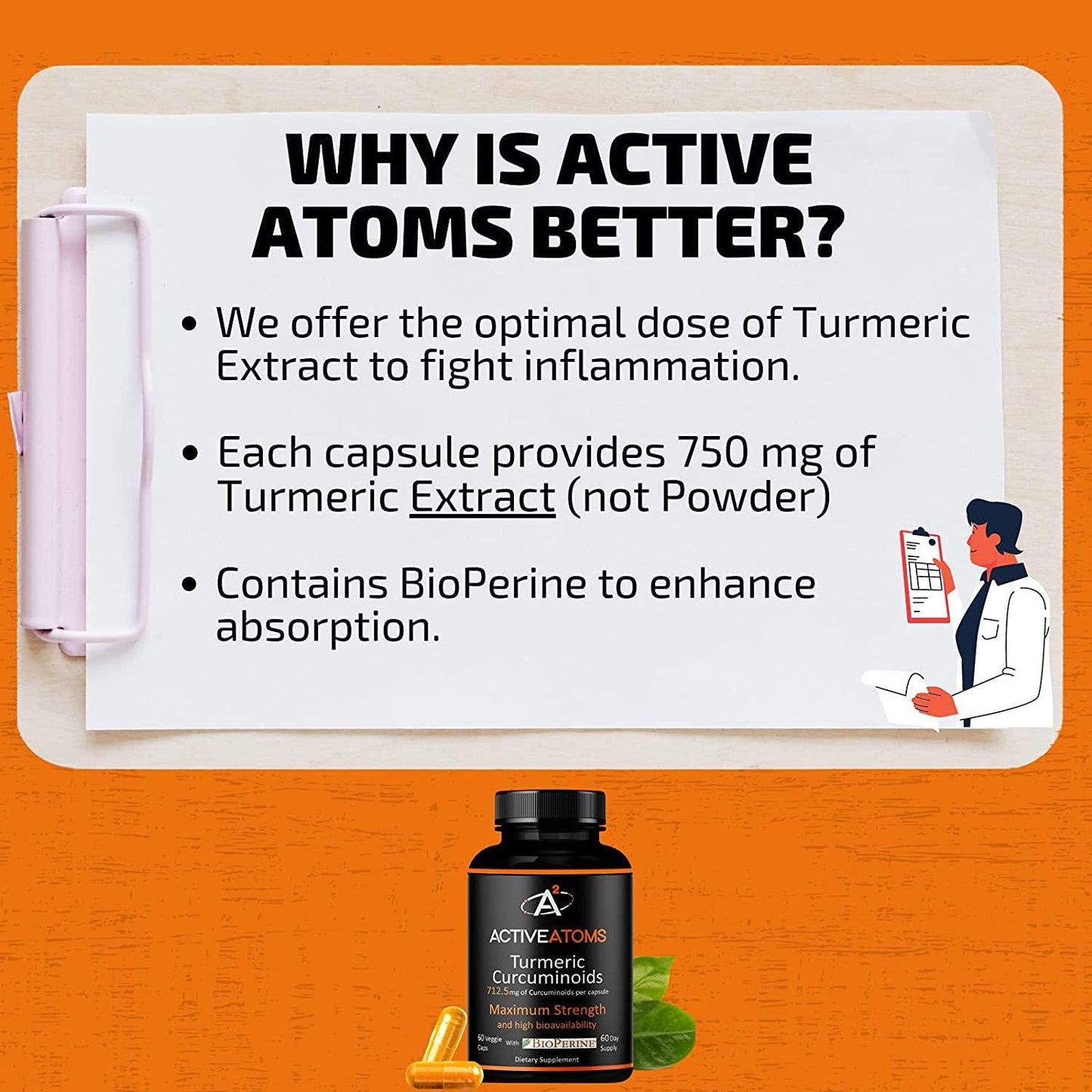 Active Atoms:Turmeric - Anti Inflammatory Support - 60 Capsules - Highest Potency Curcurmin, Superior Absorption, Third Party Tested