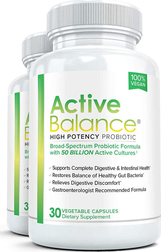 Active Balance (2 bottles) - Clinical Strength Probiotic supplement containing 50 billion CFU's (30 Capsules per Bottle)