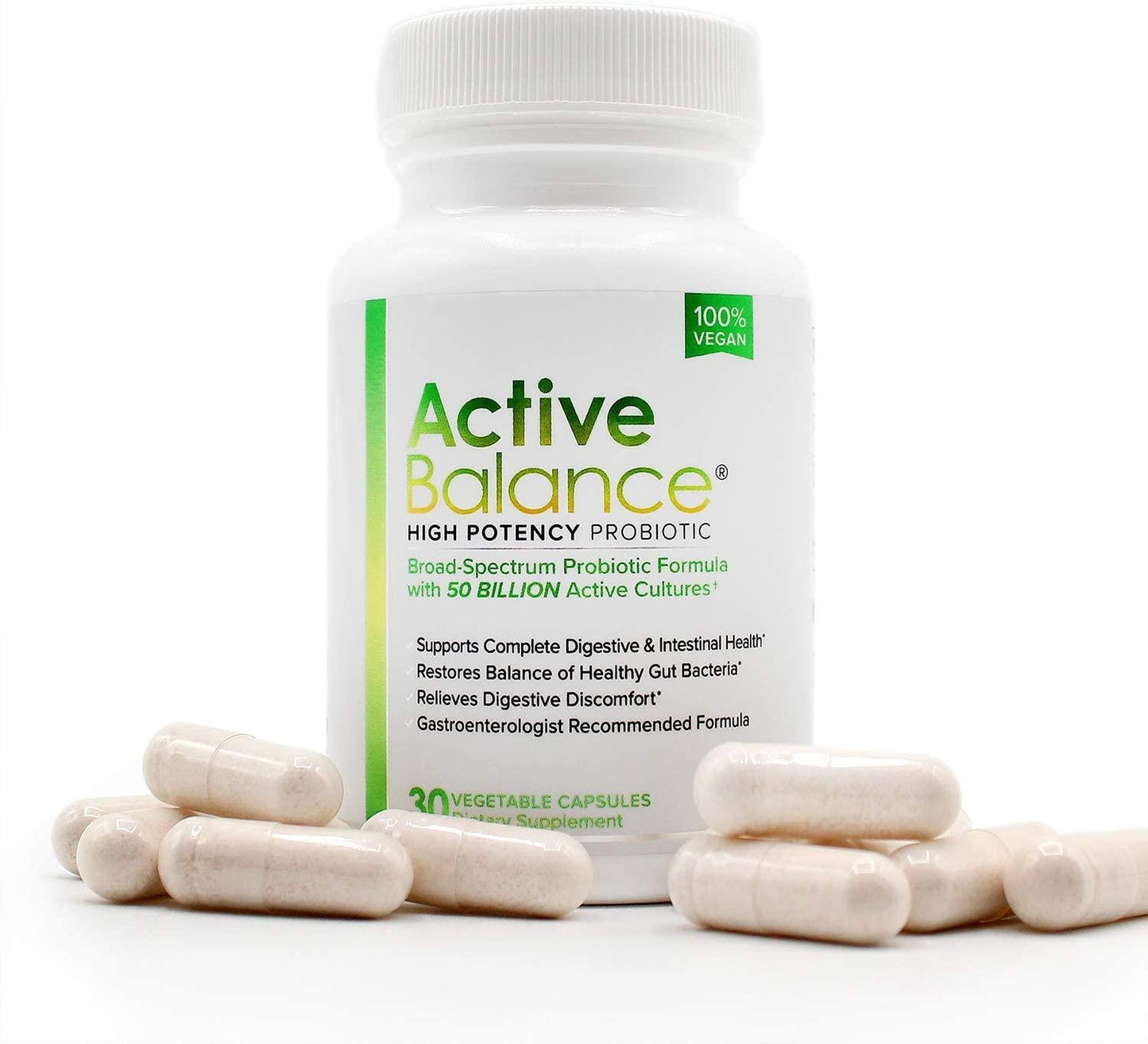 Active Balance (2 bottles) - Clinical Strength Probiotic supplement containing 50 billion CFU's (30 Capsules per Bottle)