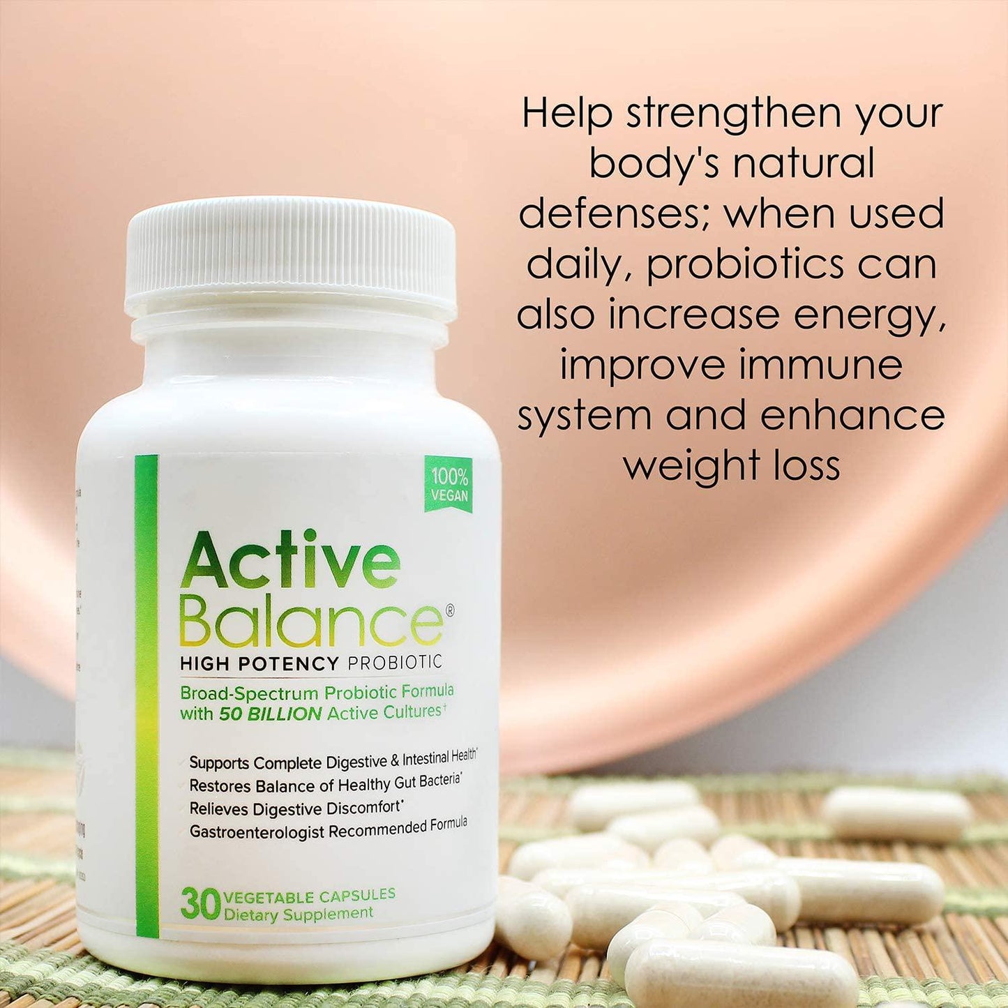 Active Balance (2 bottles) - Clinical Strength Probiotic supplement containing 50 billion CFU's (30 Capsules per Bottle)