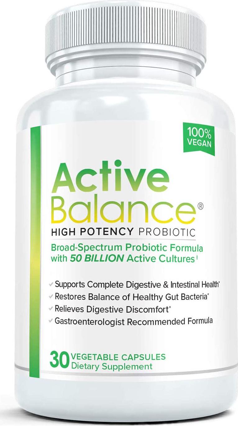 Active Balance: Maximum Strength Acidophilus Probiotics with Prebiotics | Digestive Enzymes with 50 Billion CFUs, Shelf Stable, Acid and Bile Resistant for Optimal Gut Health, 3 Bottles, 30 Caps Each