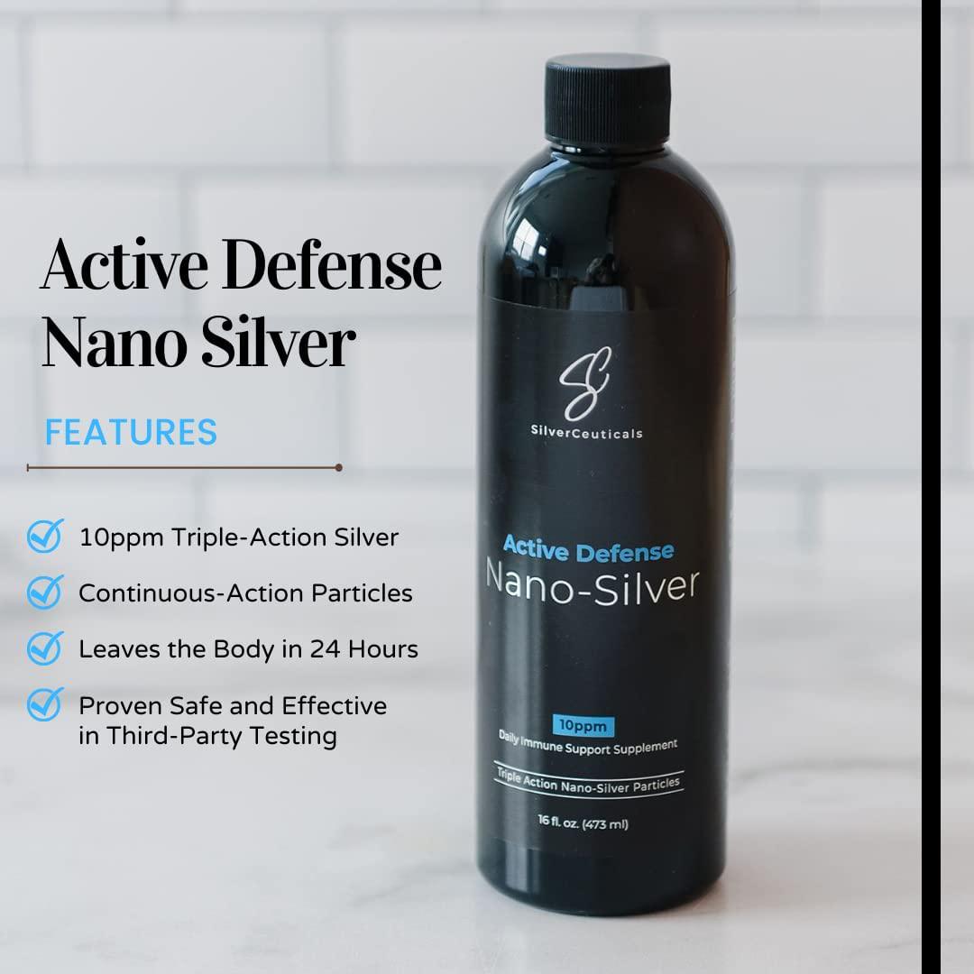 Active Defense Nano-Silver - 16oz 10ppm Colloidal Silver - Immune Support Supplement