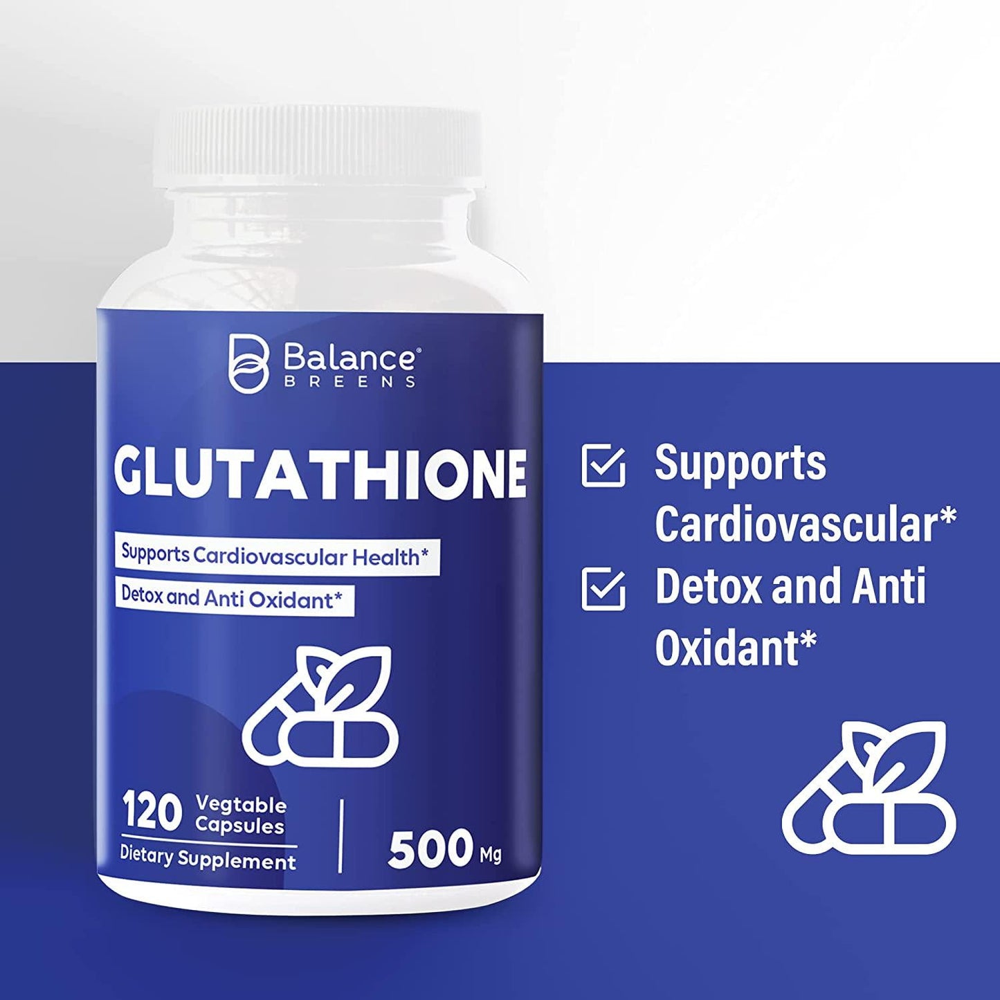 Active Form (Reduced) Glutathione Supplement - 500mg - 120 Vegan Capsules - L-Glutathione GSH Supports Cardiovascular Health, Antioxidant Support, Liver Detox, Skin Whitening