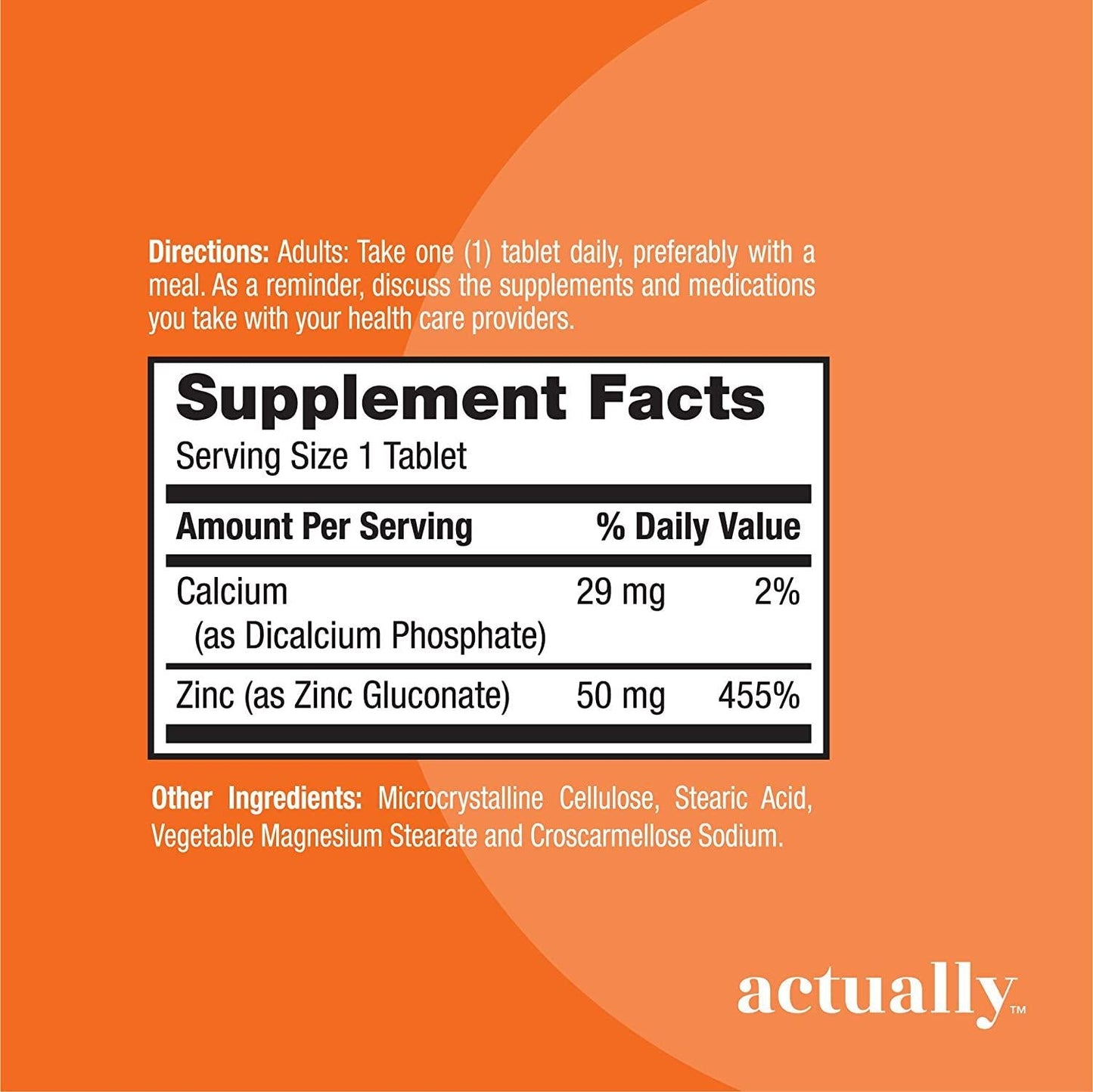 Actually Zinc 50mg Tablets, 100ct - Immune System Support for Adults – 100-Day Supply