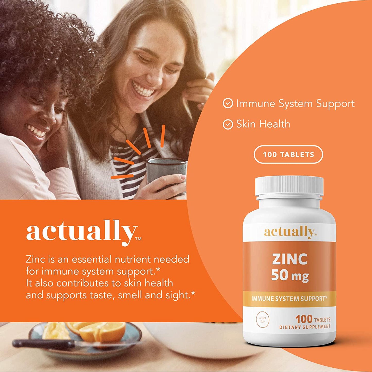 Actually Zinc 50mg Tablets, 100ct - Immune System Support for Adults – 100-Day Supply