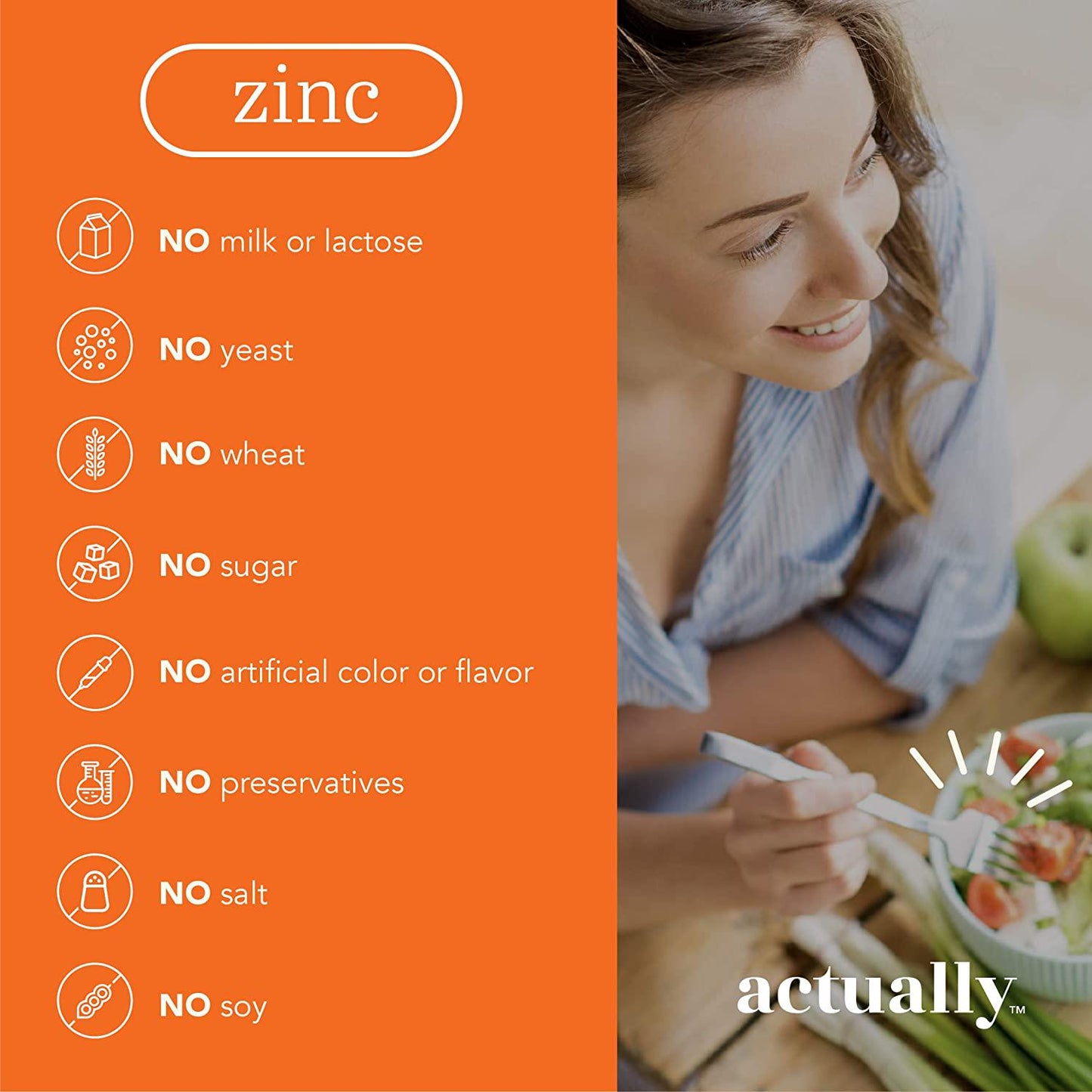 Actually Zinc 50mg Tablets, 100ct - Immune System Support for Adults – 100-Day Supply