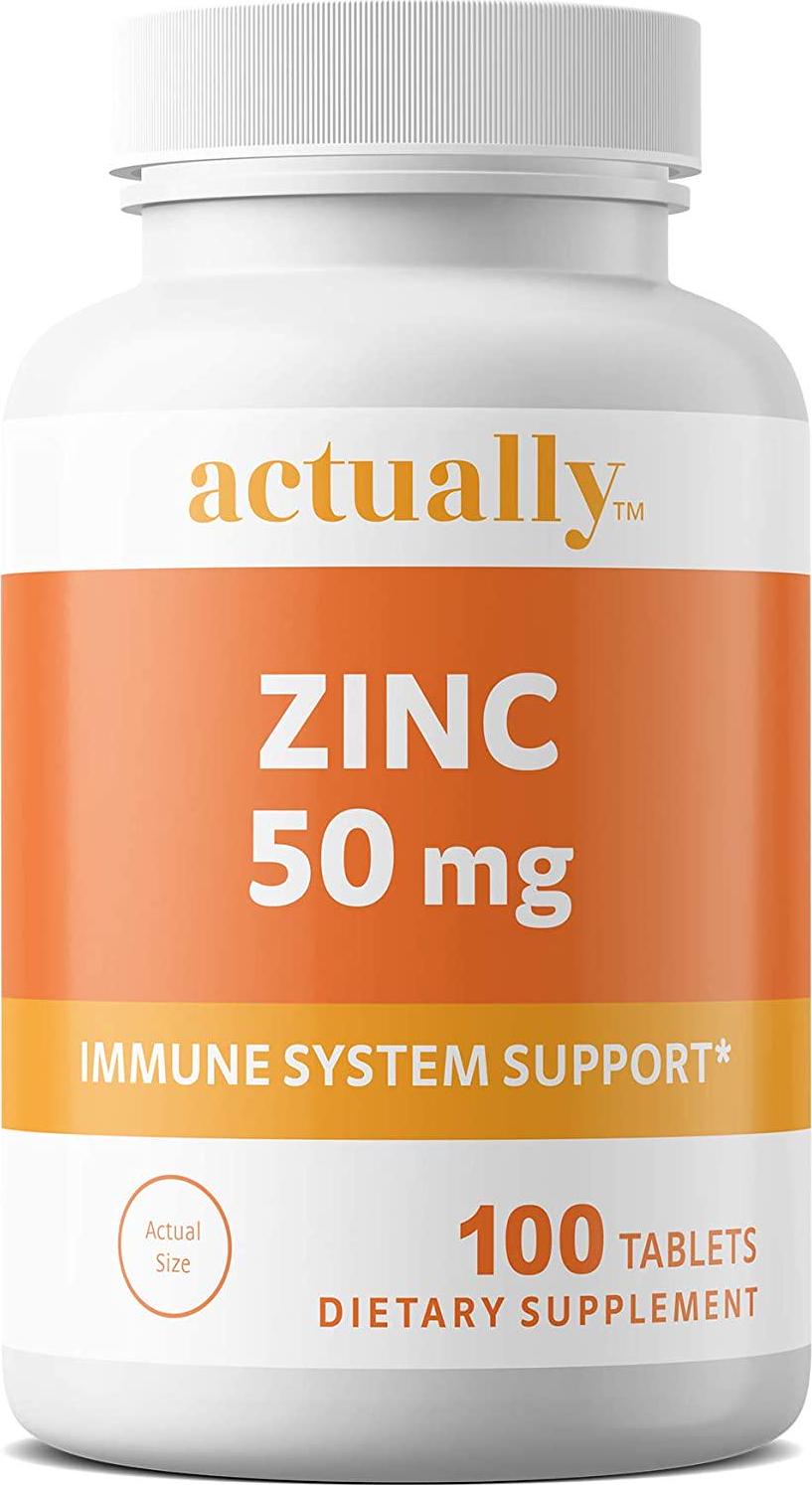 Actually Zinc 50mg Tablets, 100ct - Immune System Support for Adults – 100-Day Supply