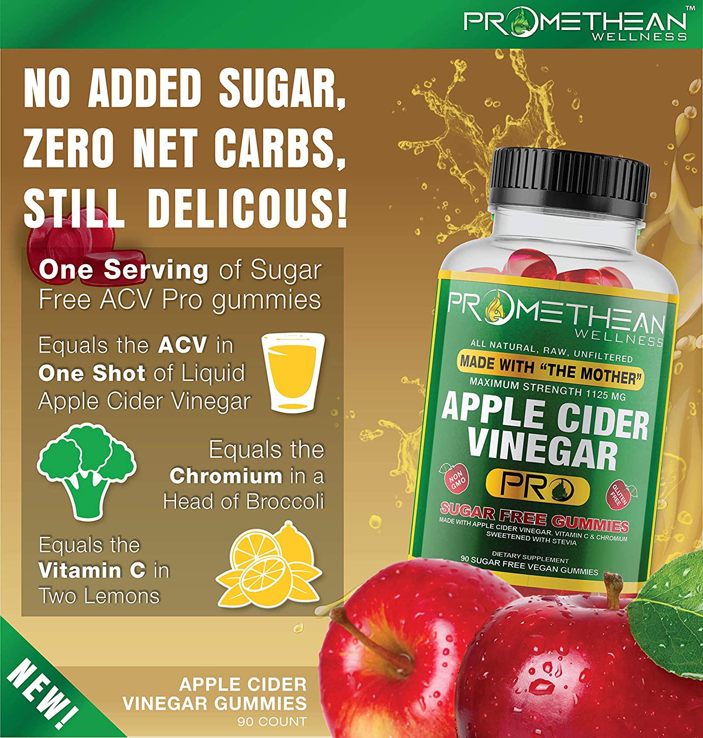 Acv + Sugar Makes No Sense! Apple Cider Vinegar Gummies Sugar Free Low Carb Keto Gummies 1125mg Acv Gummies with Mother for Detox Cleanse Insulin Resistance Golo Gummy Apple Cider Gummies