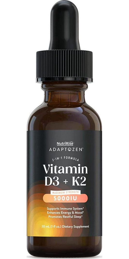 AdaptoZen Vitamin D3 + K2 Drops - 5000 IU: Support for Energy, Well-Being, Immunity and Joint Comfort, Vegetarian, Gluten-Free Formula for Men and Women + MCT Oil in Partnership with Michael Beckwith