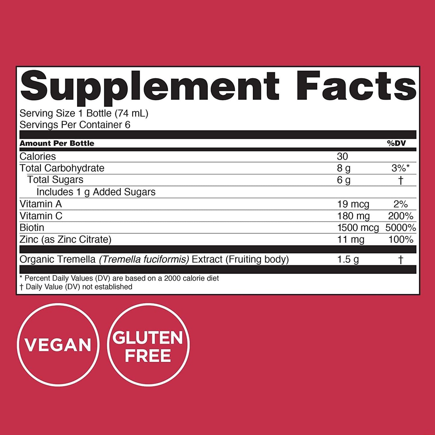 Adaptogen Beauty Shot by Four Sigmatic | Tremella Powder Infused | Organic Vitamin C with Zinc Drink | Vegan Collagen Booster | Natural Pomegranate Blueberry Flavor | 6 Count Biotin Supplement Shot